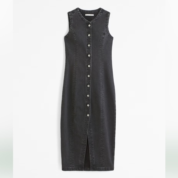 A&F Mara Midi Black Denim Dress - NWT - Picture 1 of 4